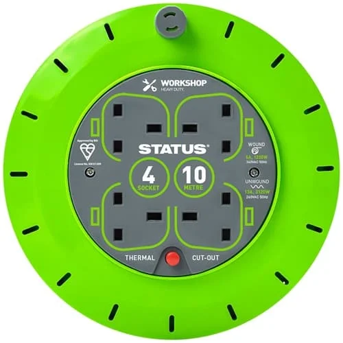 Status 10m 4Socket 13A TC Cable Reel Single
