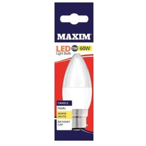 Maxim 7.5W=60W LED Candle BC WW P 10s