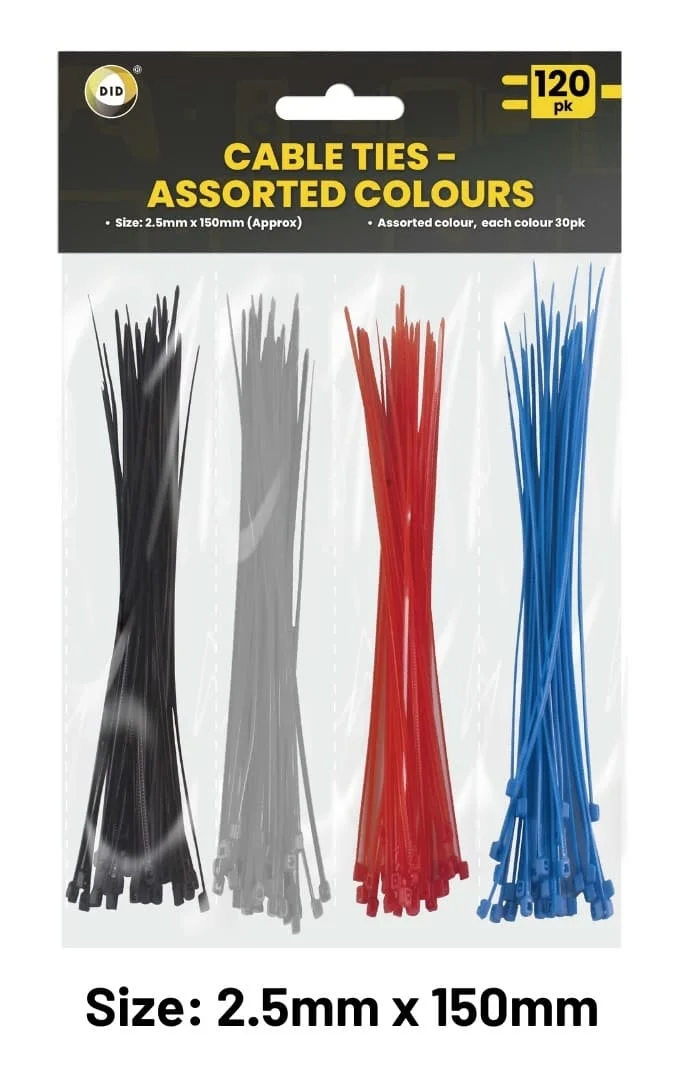 DID Assorted Colours Cable Ties 120 x 1s